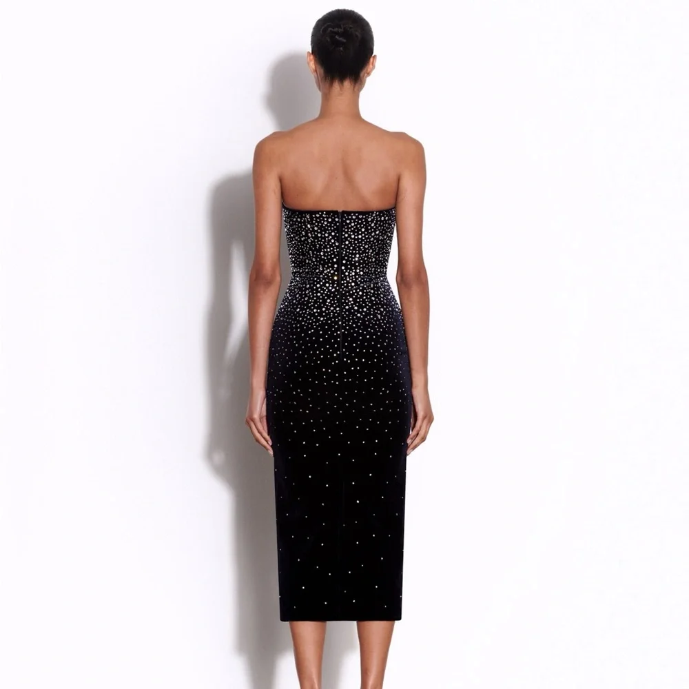 Alex Perry NWOT Crystal Velvet Midi Dress in Midnight - Picture 2 of 7